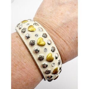 Brighton White Enamel Gold Hearts Hinged Magnetic Bangle Bracelet Love Valentine